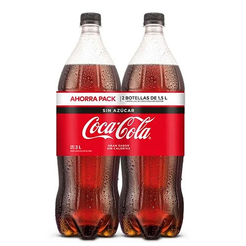 Gaseosa Coca Cola sin Azúcar Botella de 1.5 L 2 Pack 