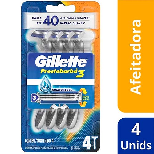 [HI00163] Máquina de Afeitar desechable Gillette Prestobarba 3 Pack de 4 Unidades 